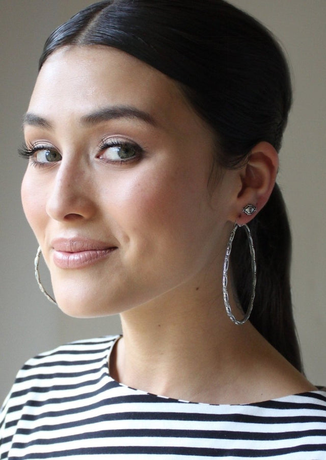 Amorra Evil Eye Hoops in Silver