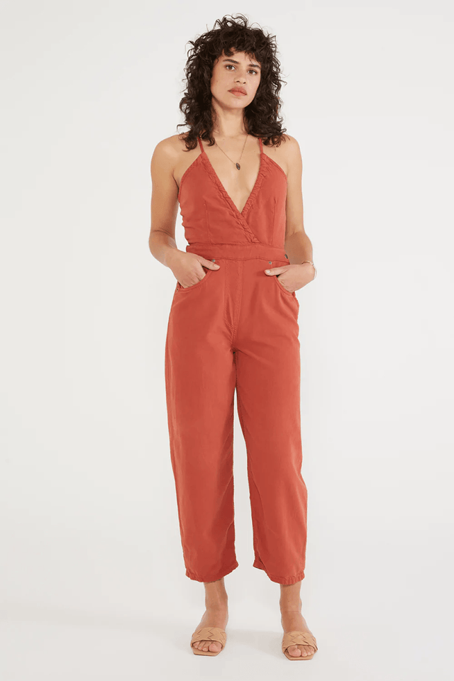 Birdie Halter Jumpsuit in Bossa Nova - Veneka-Sustainable-Ethical-Dresses-Etica Denim Drop Ship