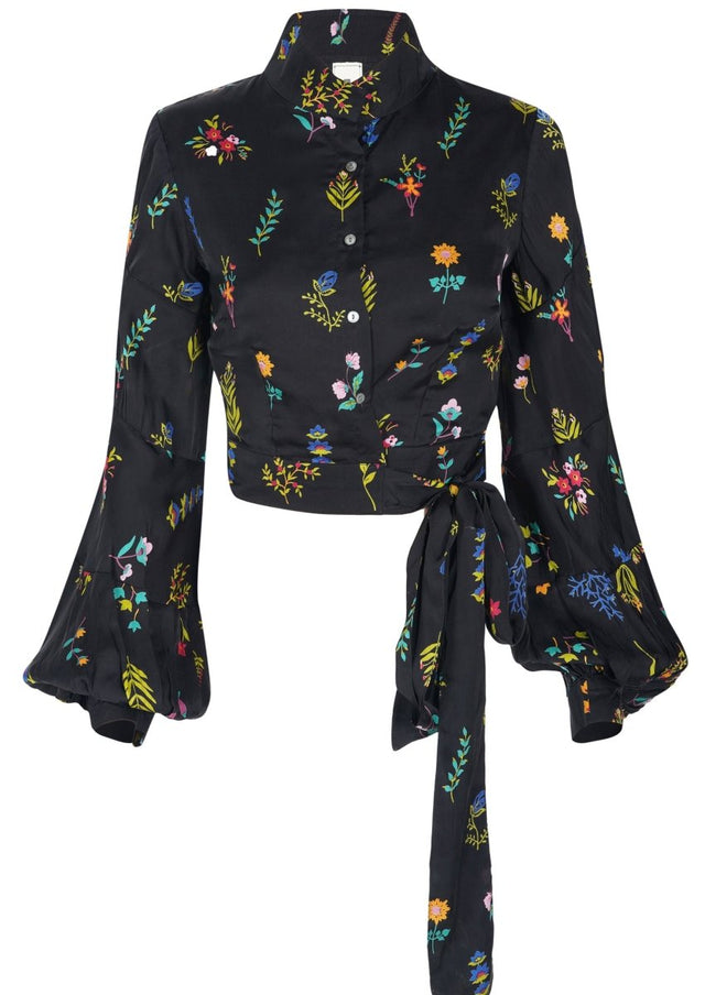 Botanica Tie Up Top in Midnight - Veneka-Sustainable-Ethical-Tops-Em & Shi Drop Ship