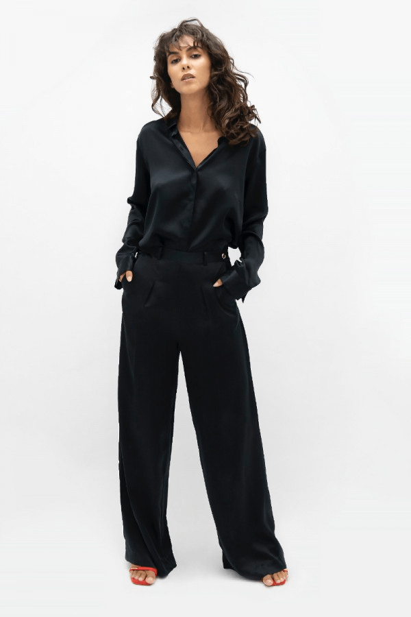 Branson Wide Leg Pants in Black - Veneka-Sustainable-Ethical-Bottoms-1 People Drop Ship