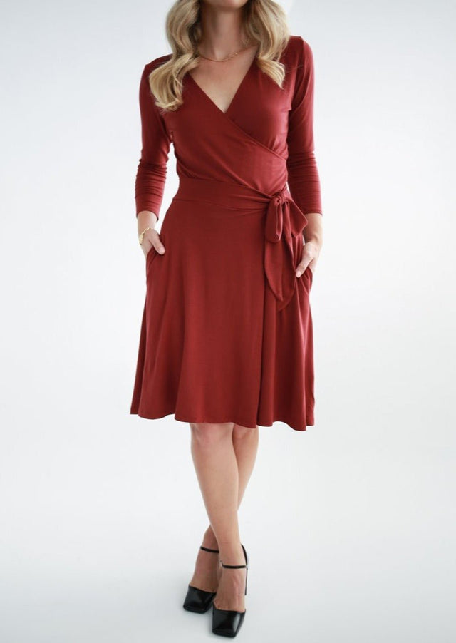 Breakaway Faux-Wrap Skirt in Cinnamon - Final Sale - Veneka-Sustainable-Ethical-Bottoms-Encircled Drop Ship