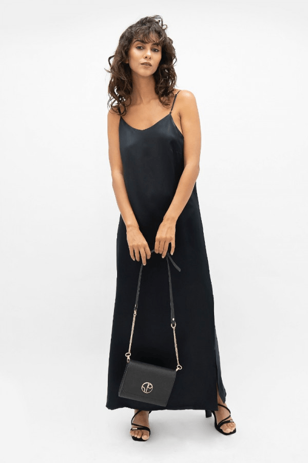 Calabar CBQ Slip Dress in Black - Veneka-Sustainable-Ethical-Dresses-1 People Drop Ship