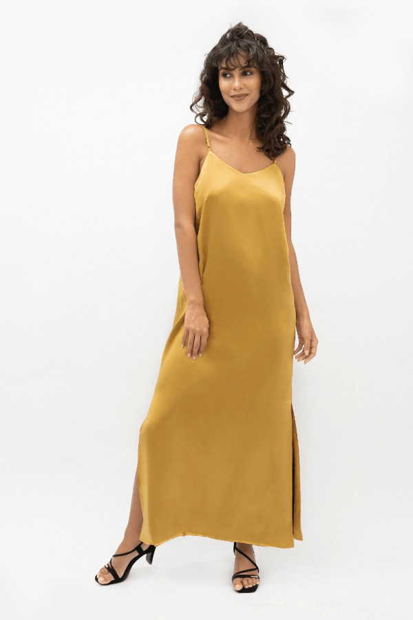 Calabar CBQ Slip Dress in Mimosa - Veneka-Sustainable-Ethical-Dresses-1 People Drop Ship