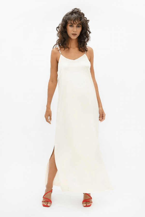 Calabar CBQ Slip Dress in Pearl - Veneka-Sustainable-Ethical-Dresses-1 People Drop Ship