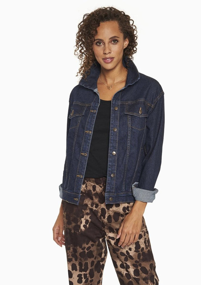 Chloe Oversized Jacket in Dark Wash - Veneka-Sustainable-Ethical-Jackets-YesAnd Drop Ship