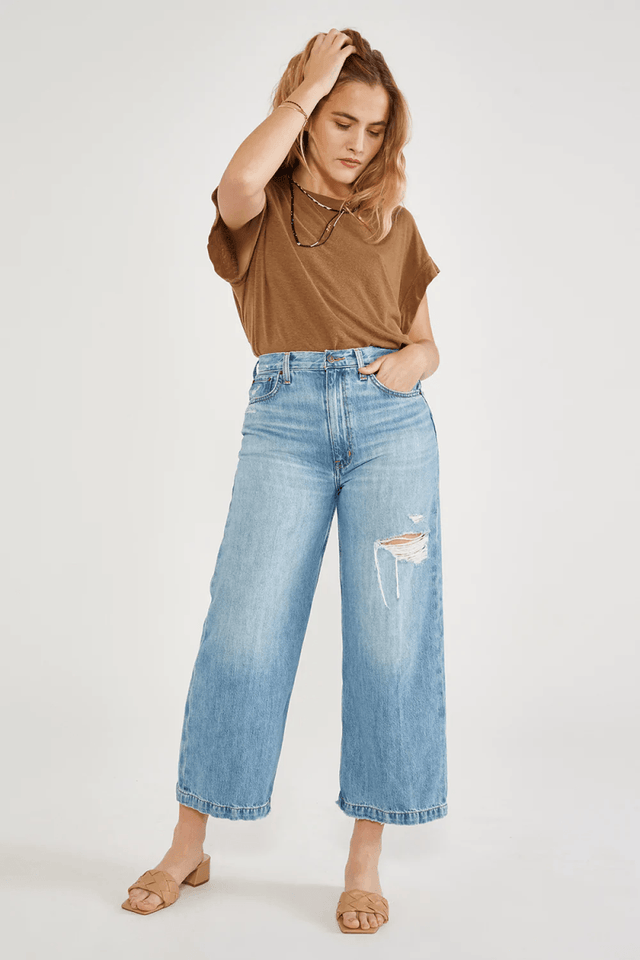 Devon Wide Leg Crop in Desert Breeze - Veneka-Sustainable-Ethical-Bottoms-Etica Denim Drop Ship