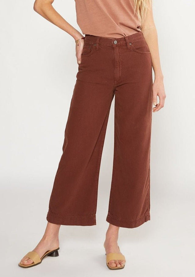 Devon Wide Leg Pant in Dark Russet - Veneka-Sustainable-Ethical-Bottoms-Etica Denim Drop Ship