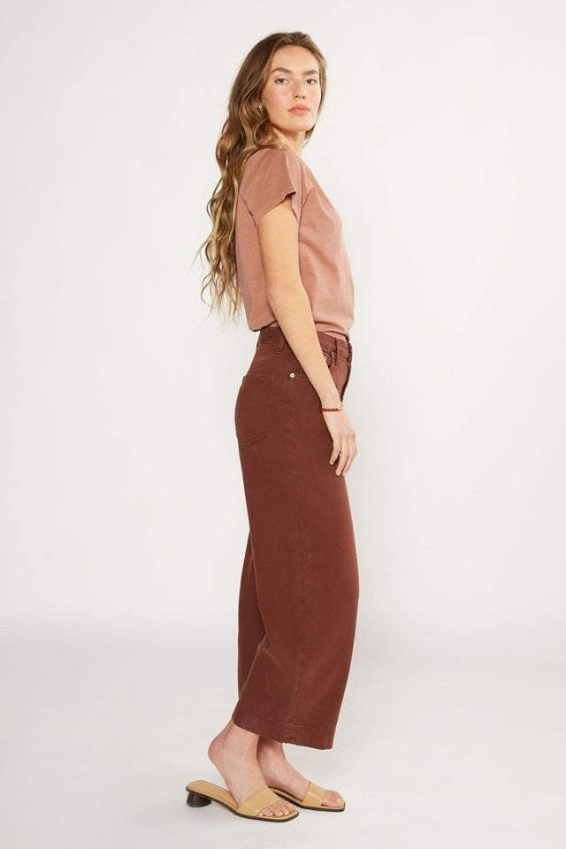Devon Wide Leg Pant in Dark Russet - Veneka-Sustainable-Ethical-Bottoms-Etica Denim Drop Ship