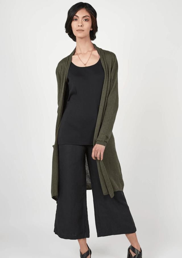 Essential Knit Cardigan in Olive - Veneka-Sustainable-Ethical-Jackets-Indigenous Drop Ship