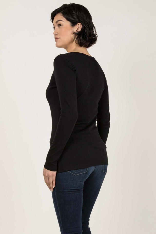 Essential Long Sleeve Scoop Tee in Black - Veneka-Sustainable-Ethical-Tops-Indigenous Drop Ship
