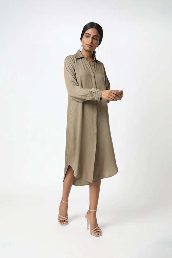Essential Shirt Dress in Khaki - Veneka-Sustainable-Ethical-Dresses-Neu Nomads Drop Ship
