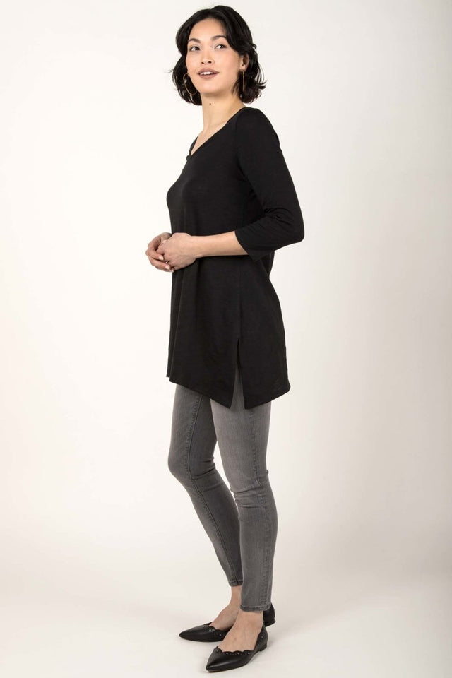 Essential Slub Tunic in Black - Veneka-Sustainable-Ethical-Tops-Indigenous Drop Ship