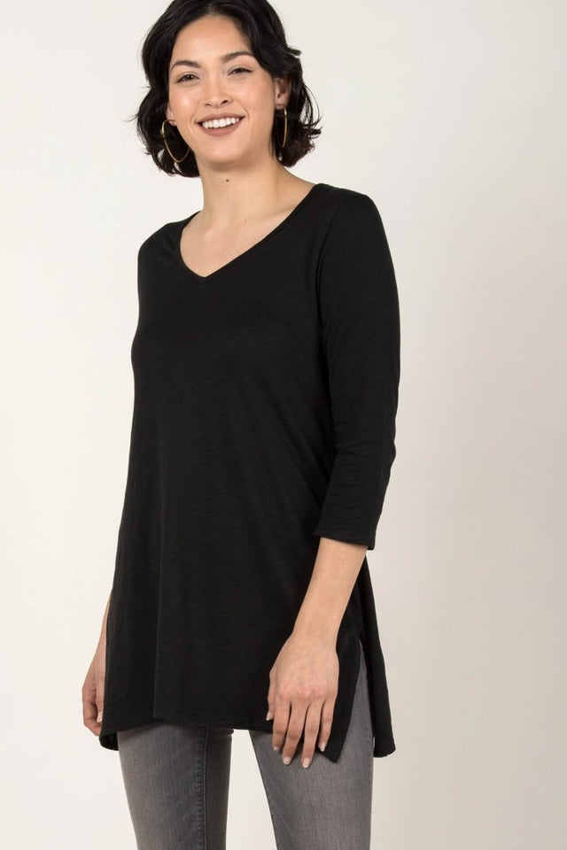Essential Slub Tunic in Black - Veneka-Sustainable-Ethical-Tops-Indigenous Drop Ship