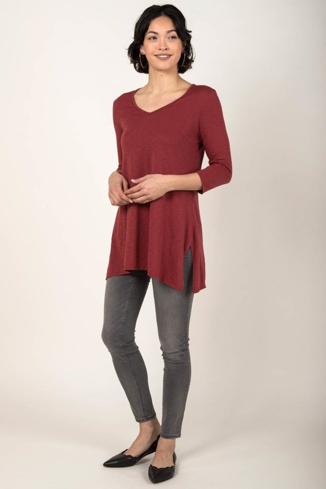 Essential Slub Tunic in Cherry - Veneka-Sustainable-Ethical-Tops-Indigenous Drop Ship