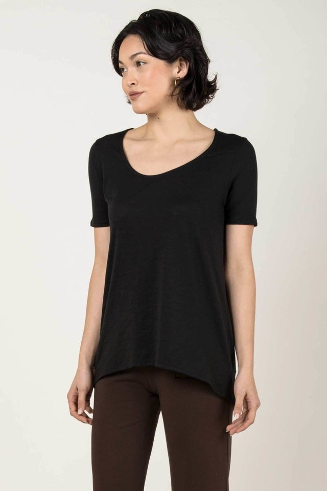 Essential Slub U Neck in Black - Veneka-Sustainable-Ethical-Tops-Indigenous Drop Ship
