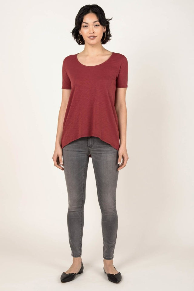 Essential Slub U Neck in Cherry - Veneka-Sustainable-Ethical-Tops-Indigenous Drop Ship
