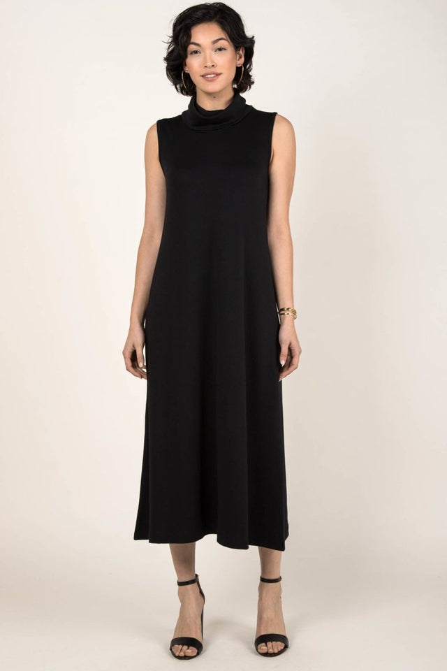 Foldover Cowl Neck Dress in Black - Veneka-Sustainable-Ethical-Dresses-Indigenous Drop Ship