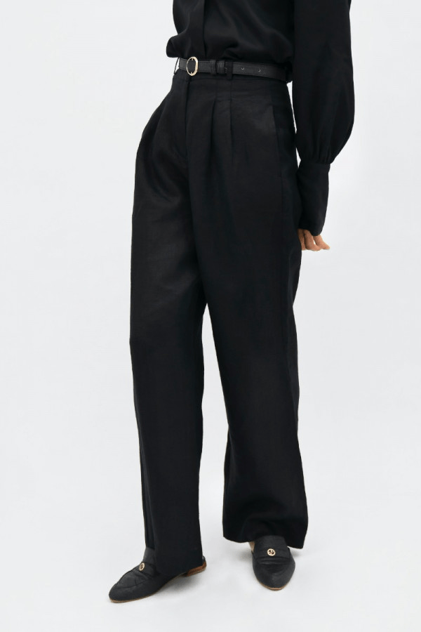 French Riviera NCE Wide Leg Pants in Black - Veneka-Sustainable-Ethical-Bottoms-1 People Drop Ship