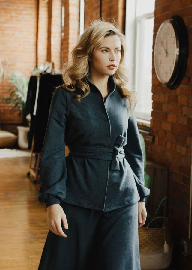 Jackie Tencel Organic Cotton Button-Down in Heather Lake - Veneka-Sustainable-Ethical-Tops-Sonderlier Drop Ship