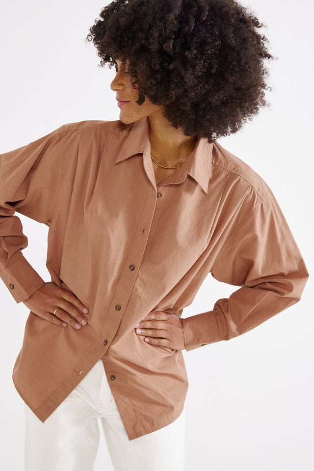 Jeana Poplin Shirt in Mink - Veneka-Sustainable-Ethical-Tops-Etica Denim Drop Ship