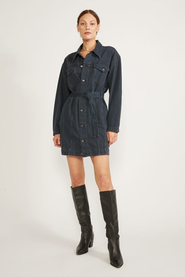 Joelle Jacket Dress in Night Stripe - Veneka-Sustainable-Ethical-Dresses-Etica Denim Drop Ship