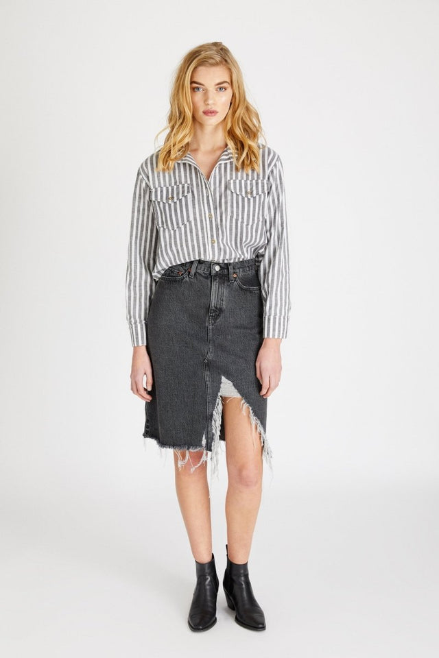Johanna A Line Midi Skirt in Smokey Mountain - Veneka-Sustainable-Ethical-Bottoms-Etica Denim Drop Ship