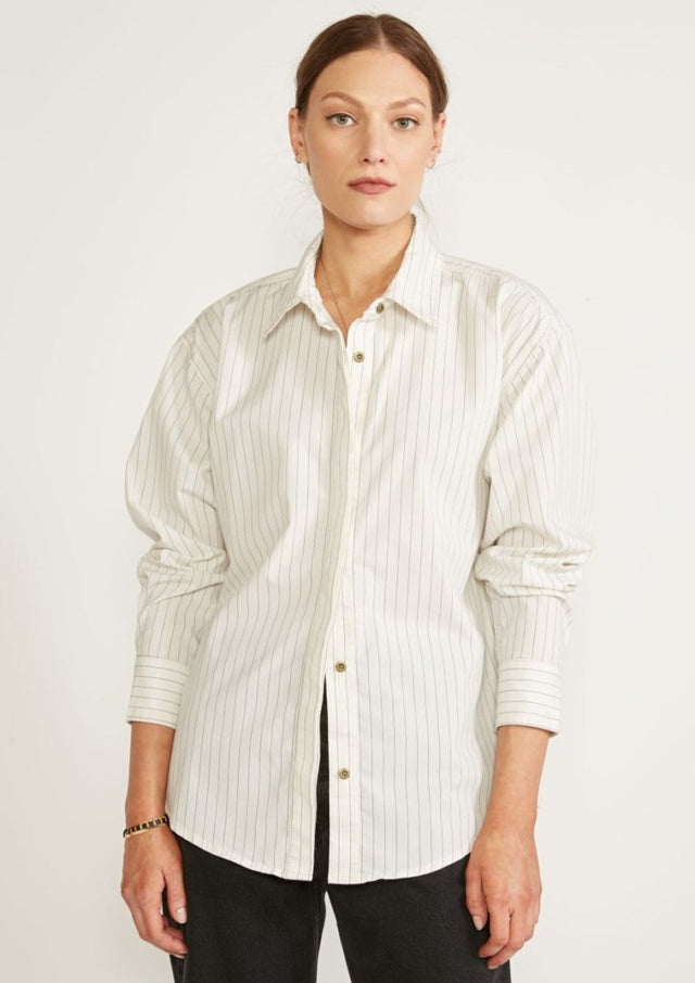Joni Classic Shirt in Black White Stripe - Veneka-Sustainable-Ethical-Tops-Etica Denim Drop Ship