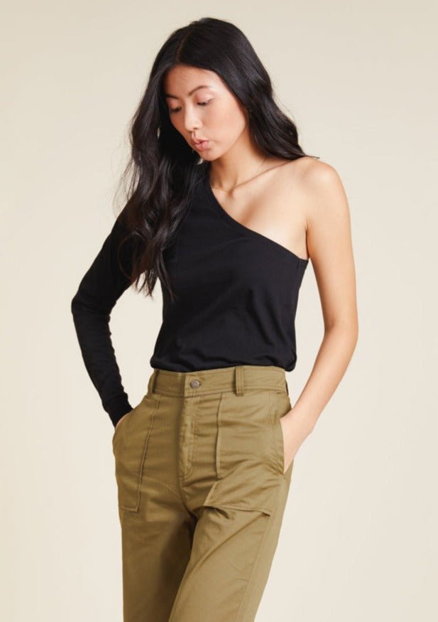 Kiki One Shoulder Tee in Black - Veneka-Sustainable-Ethical-Tops-YesAnd Drop Ship