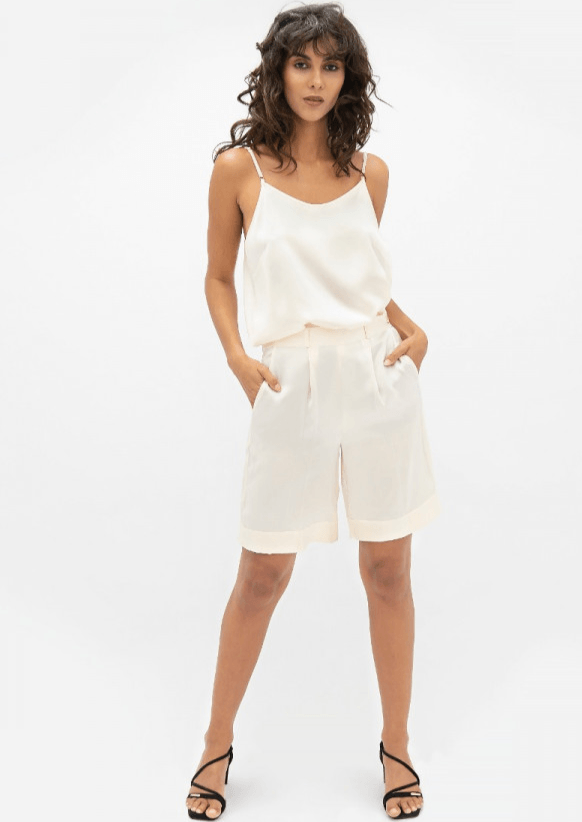 Manila MNL Tailored Shorts in Pearl - Veneka-Sustainable-Ethical-Bottoms-1 People Drop Ship
