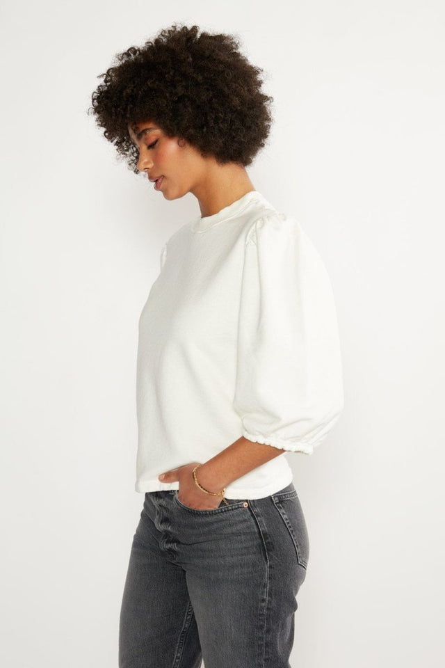Marie Puff Sleeve Sweatshirt in Cloud White - Veneka-Sustainable-Ethical-Tops-Etica Denim Drop Ship