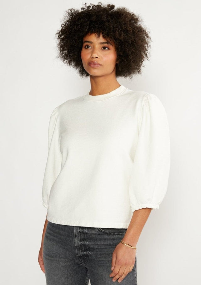 Marie Puff Sleeve Sweatshirt in Cloud White - Veneka-Sustainable-Ethical-Tops-Etica Denim Drop Ship