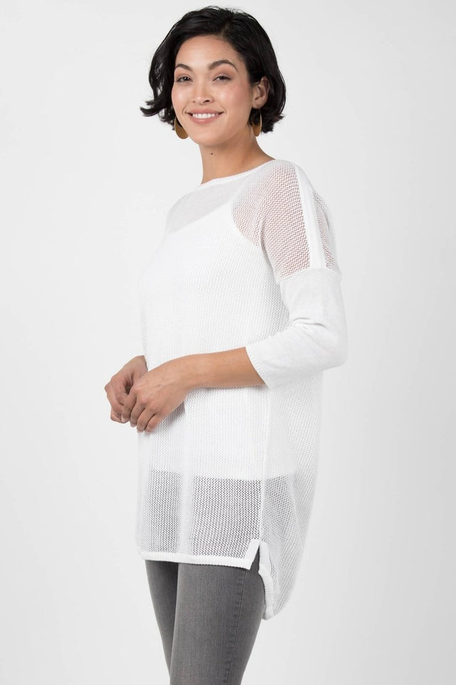 Mesh Pullover Sweater in White - Veneka-Sustainable-Ethical-Tops-Indigenous Drop Ship