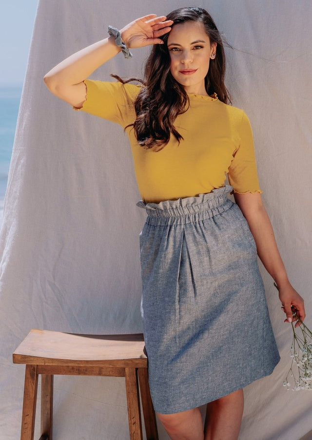 Nora Paperbag Midi Hemp Skirt in Grey - Veneka-Sustainable-Ethical-Bottoms-Valani Drop Ship