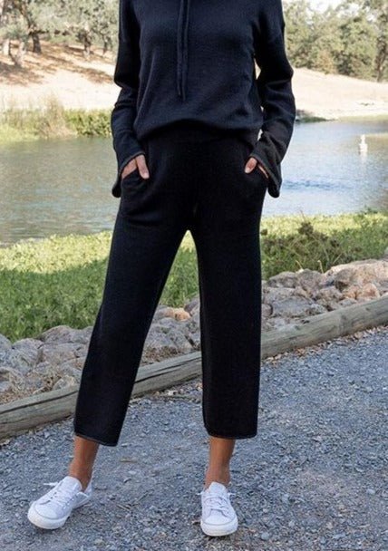 Olivia Crop Knit Pants in Black - Veneka-Sustainable-Ethical-Bottoms-Indigenous Drop Ship