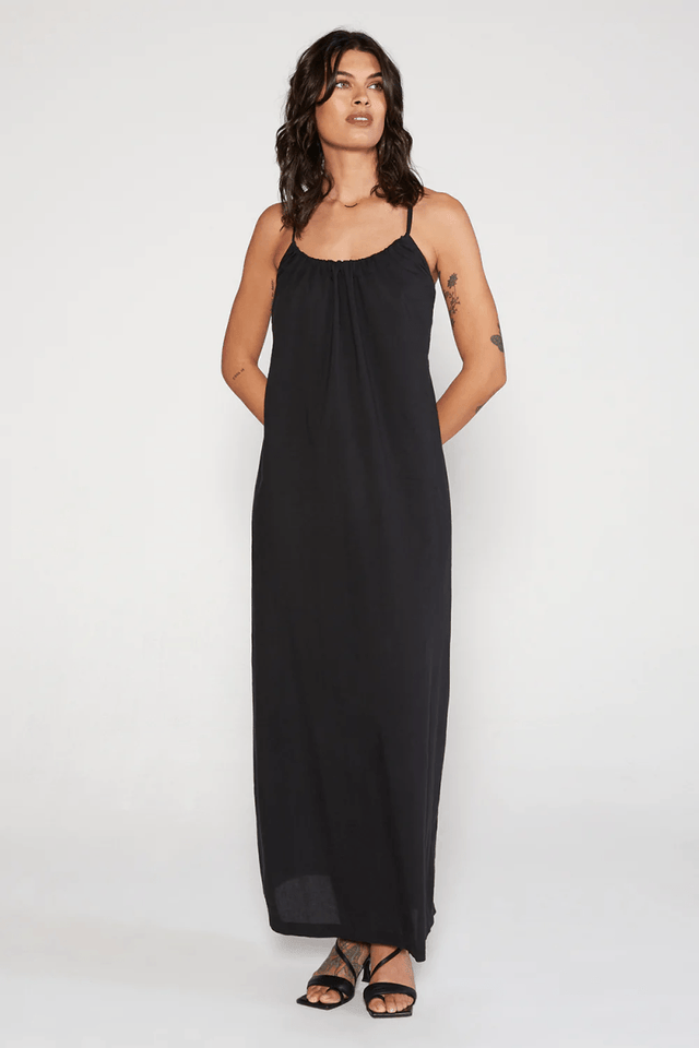 Olivia Halter Maxi in Black Beauty - Veneka-Sustainable-Ethical-Dresses-Etica Denim Drop Ship