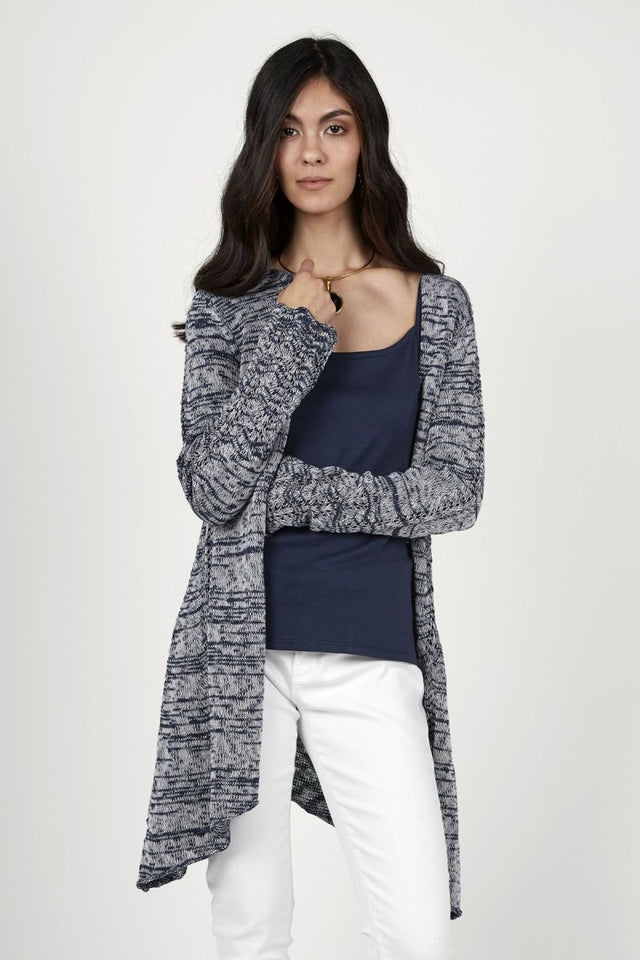 Open Front Melange Cardigan in Heather Navy - Veneka-Sustainable-Ethical-Jackets-Indigenous Drop Ship