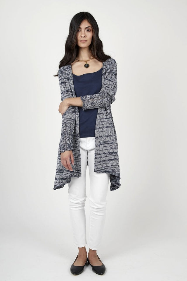 Open Front Melange Cardigan in Heather Navy - Veneka-Sustainable-Ethical-Jackets-Indigenous Drop Ship