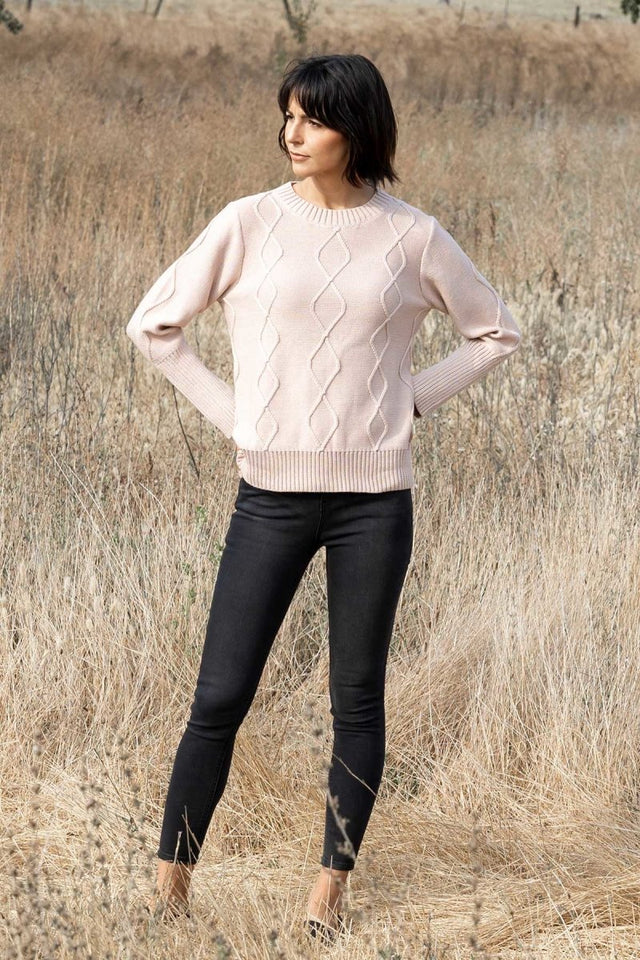 Organic Cotton Cable Pullover in Silver - Veneka-Sustainable-Ethical-Tops-Indigenous Drop Ship