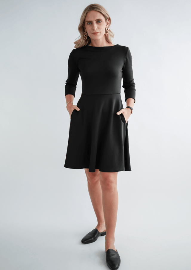 Performance Dress in Black - Final Sale - Veneka-Sustainable-Ethical-Dresses-Encircled Drop Ship