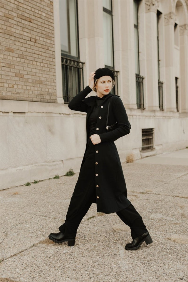 Rachel Cardigan Dress in Black - Veneka-Sustainable-Ethical-Dresses-Sonderlier Drop Ship