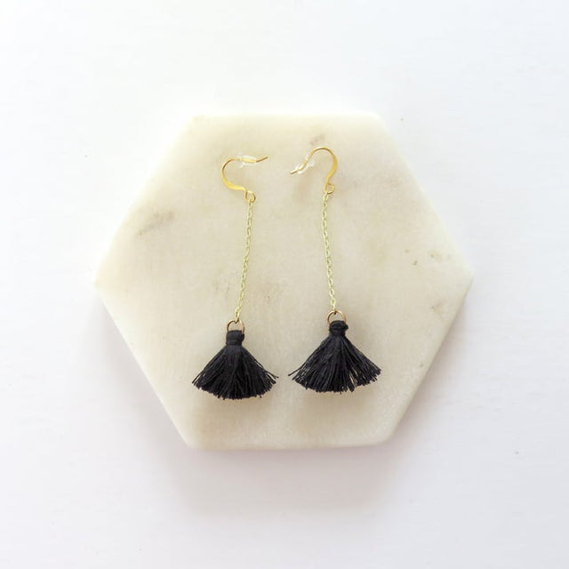 Tassel Earrings in Black - Veneka-Sustainable-Ethical-Jewelry-Elisha C 30 Drop Ship