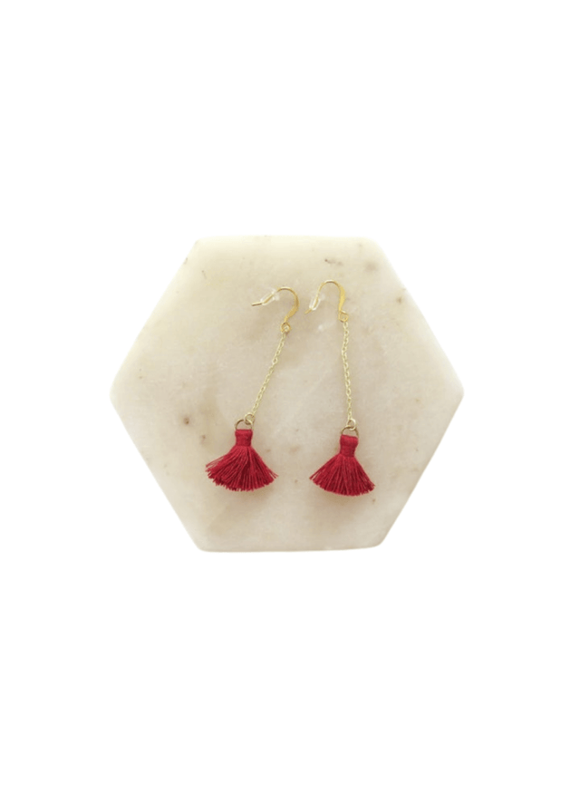 Tassel Earrings in Magenta - Veneka-Sustainable-Ethical-Jewelry-Elisha C 30 Drop Ship
