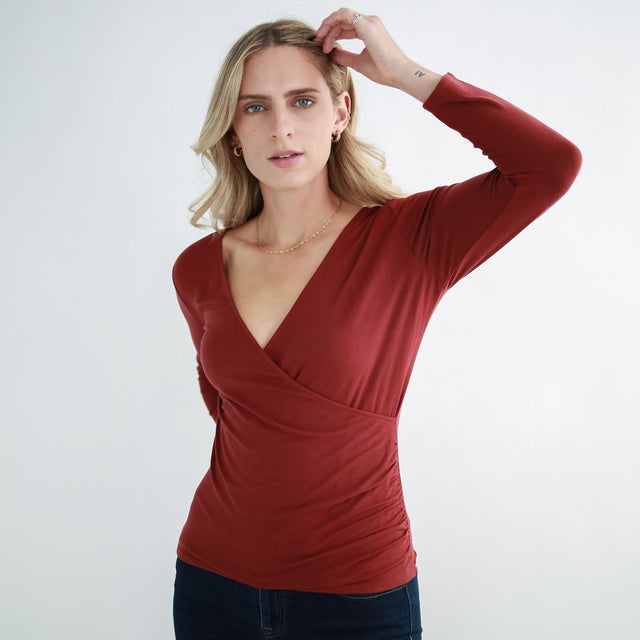 The Breakaway Wrap Top in Cinnamon - Final Sale - Veneka-Sustainable-Ethical-Tops-Encircled Drop Ship