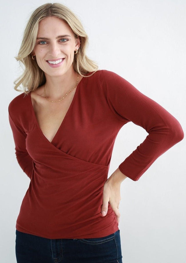 The Breakaway Wrap Top in Cinnamon - Final Sale - Veneka-Sustainable-Ethical-Tops-Encircled Drop Ship