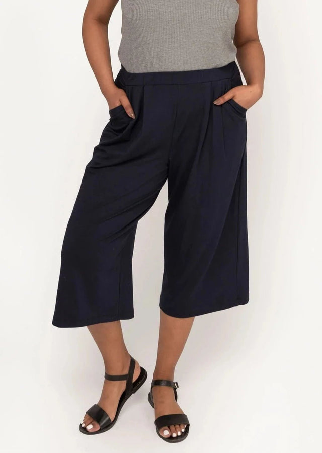 The Comfy Wide Leg Crop in Navy Blue - Final Sale - Veneka-Sustainable-Ethical-Bottoms-Encircled Drop Ship