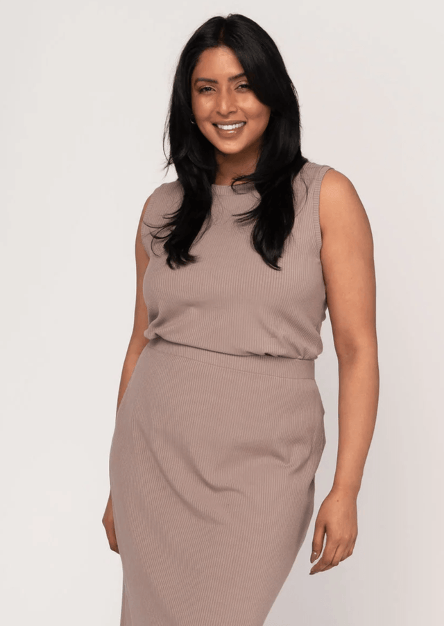 The Dressy Rib Knit Sleeveless Top in Taupe - Veneka-Sustainable-Ethical-Tops-Encircled Drop Ship
