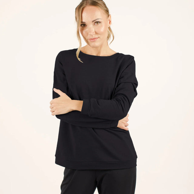 The Dressy V-Neck Sweatshirt in Black - Veneka-Sustainable-Ethical-Tops-Encircled Drop Ship Correct