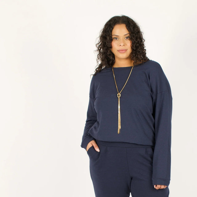 The Dressy V-Neck Sweatshirt in Navy - Veneka-Sustainable-Ethical-Tops-Encircled Drop Ship Correct