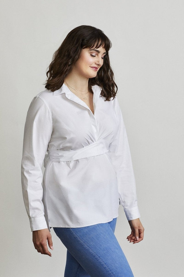 Tie-Waist Shelter Shirt in White - Veneka-Sustainable-Ethical-Tops-Hours Drop Ship