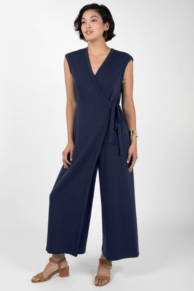 Wrap Jumpsuit in Summer Navy - Veneka-Sustainable-Ethical-Dresses-Indigenous Drop Ship